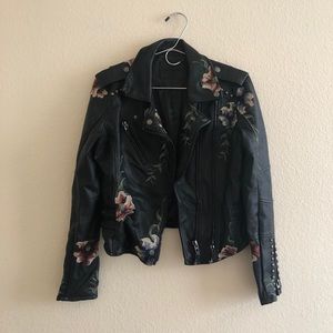 BLANK NYC Black Embroidered Vegan Leather Jacket